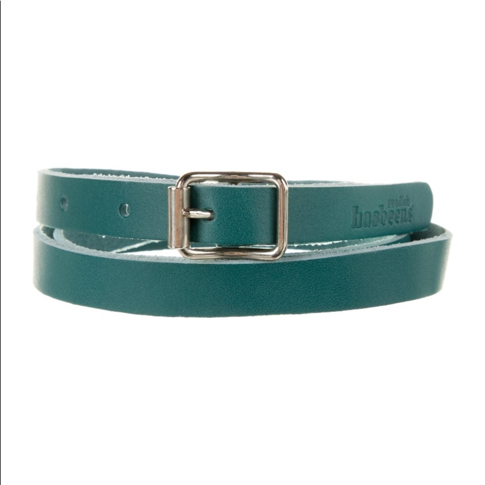 Swedish Hasbeens Skinny Leather Belt Blue Teal